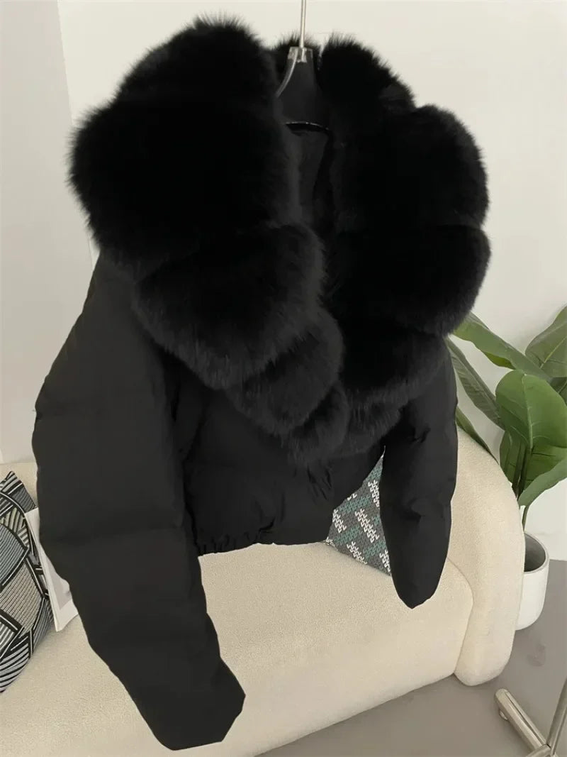 Real Fox Fur Coat - Women's Winter Coat - black