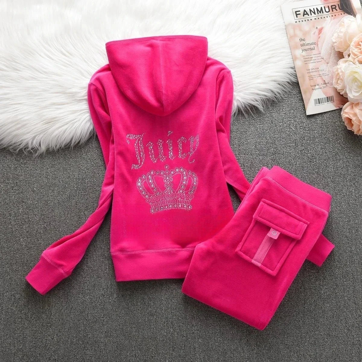 Velvet Tracksuit - hot pink