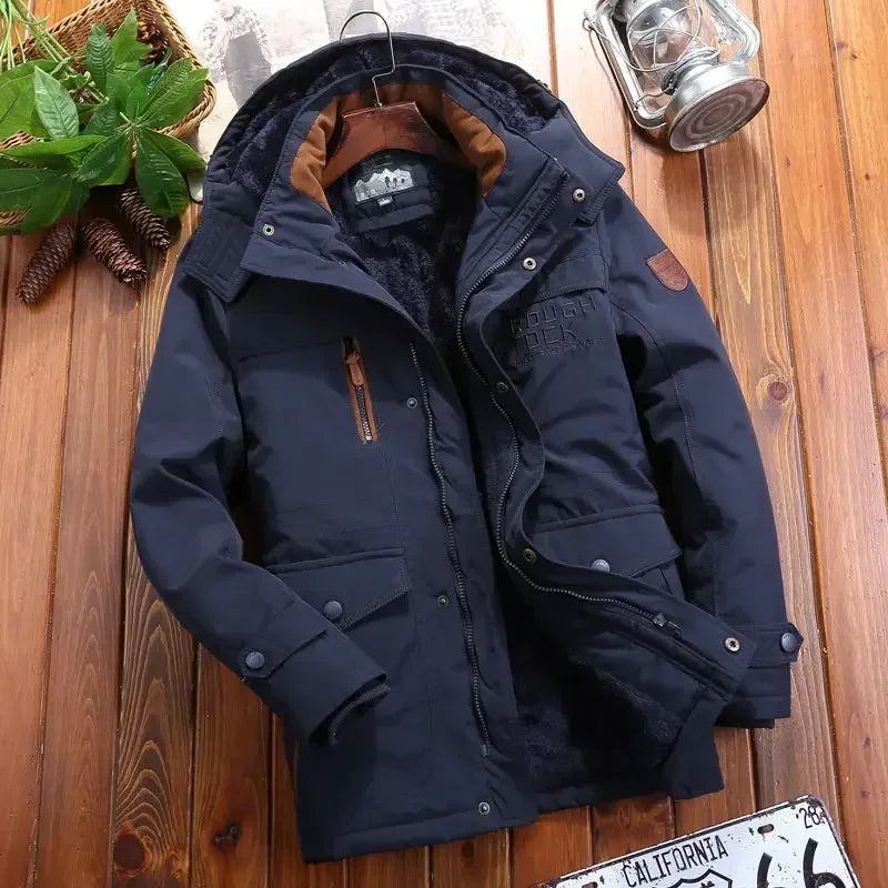 Thick Warm Fur Coat - Men's Parka - dark Blue