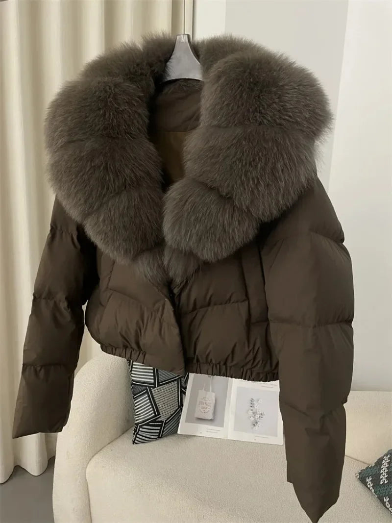 Real Fox Fur Coat - Women's Winter Coat - brown