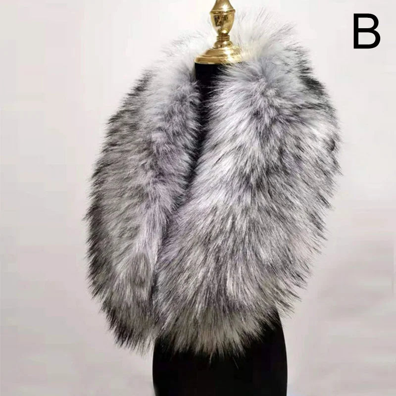 Large Faux Fur Collar Scarf - grey/white