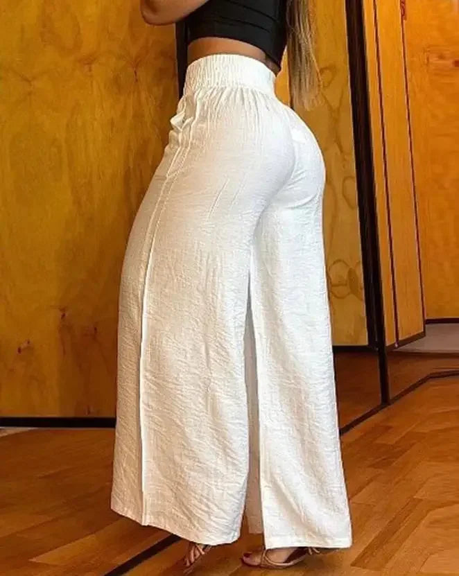 Women's High Waist Wide Leg Pants - white