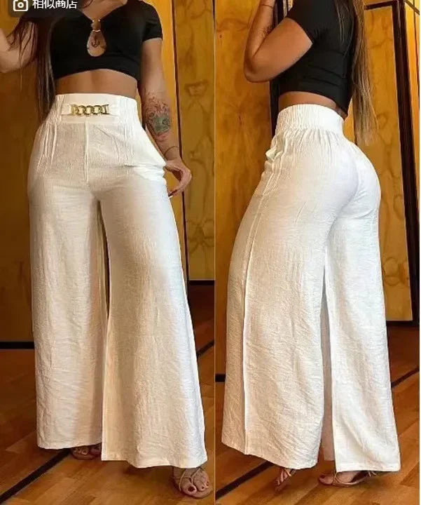 Women's High Waist Wide Leg Pants - white