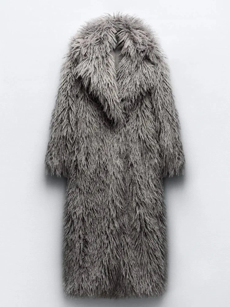 Faux Fur Cotton Liner Long Jacket - front view no model