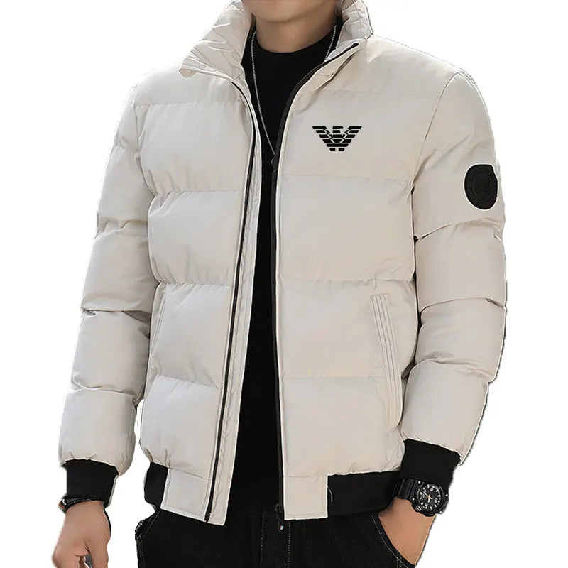 Winter Jacket - puffed style - grey with black logo - Thick winter jacket