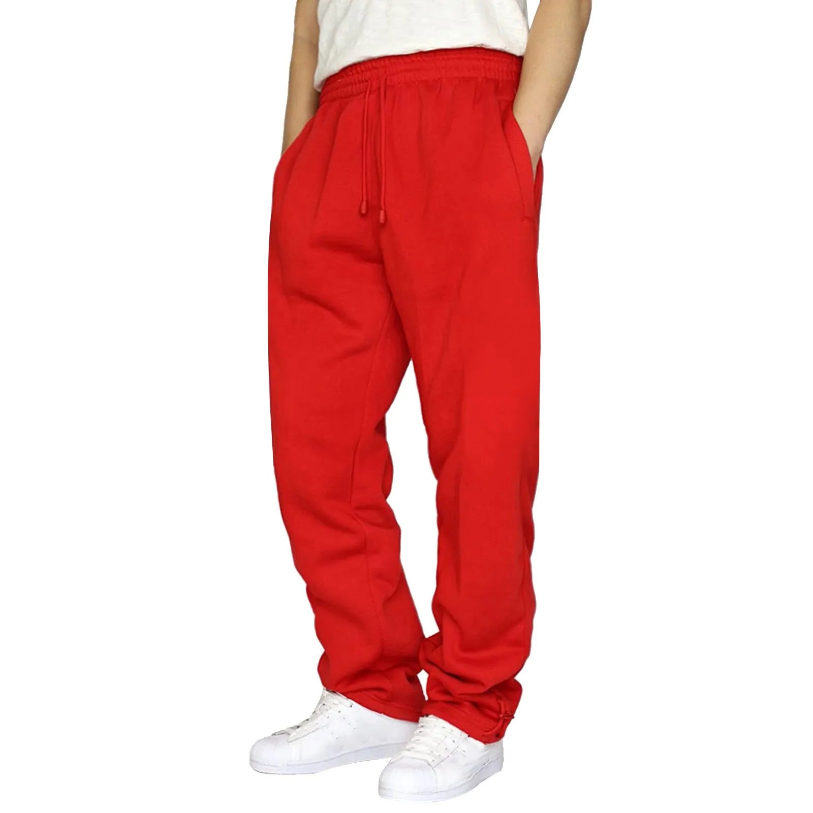 Black Plain Sweatpants - red