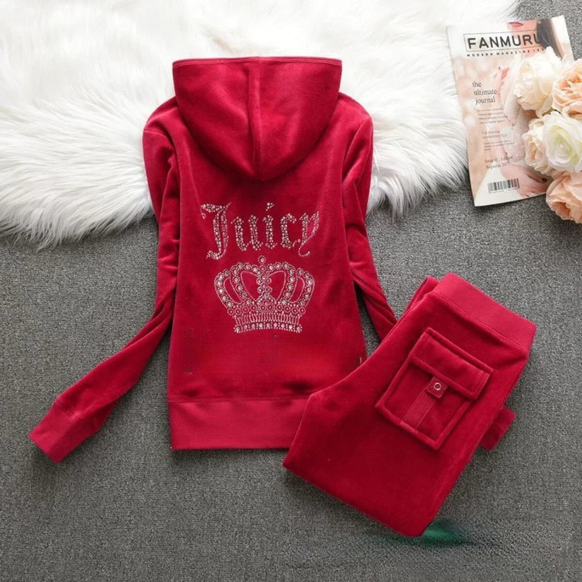 Velvet Tracksuit - dark red