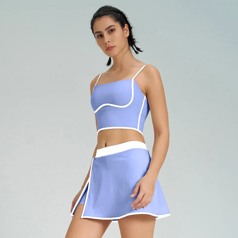 Women 2pcs Patchwork Sport Yoga Suit - powder blue