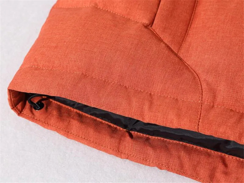 - 20 durable men's winter parka - orange (close up view)