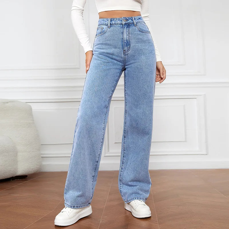 Women Jeans Straight Pants - Light blue