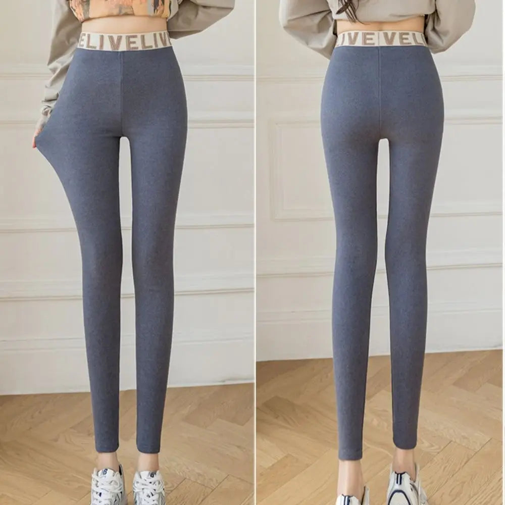 Fashion Letter Women Leggings - grey (2 photos side by side front view)