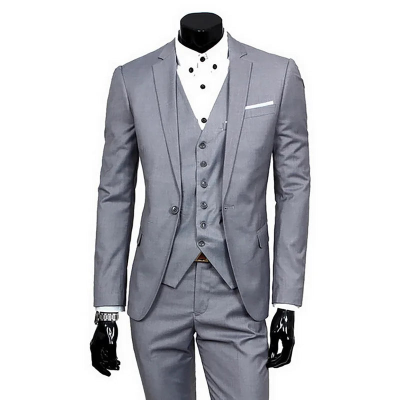 3 piece men's suit set - grey (front view)