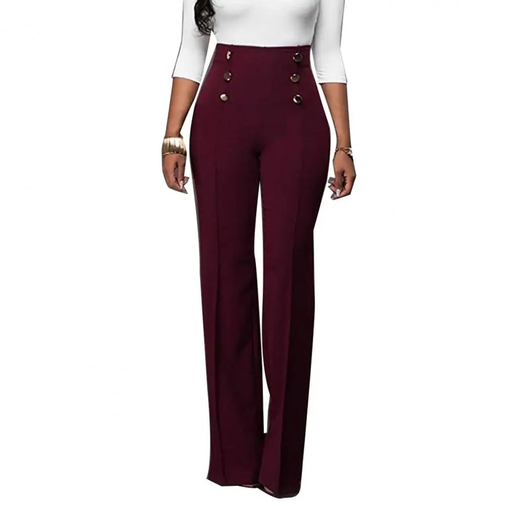 Women Wide Leg Pants - burgundy