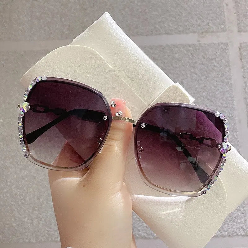 Rhinestone Decor Rimless Fashion Sunglasses UV400