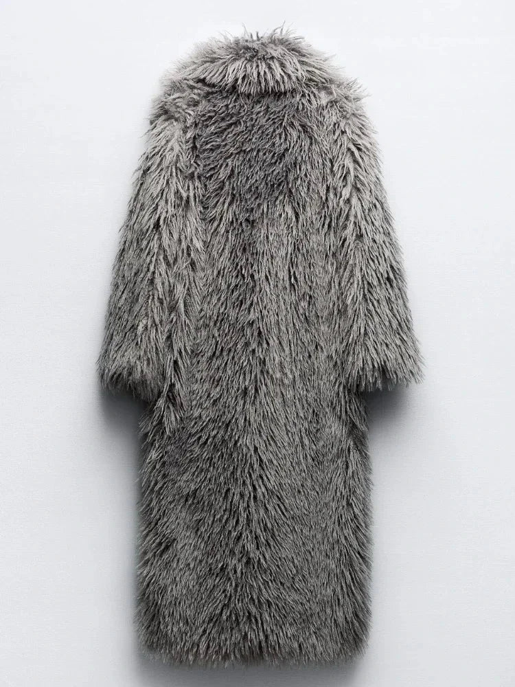 Faux Fur Cotton Liner Long Jacket - back view no model