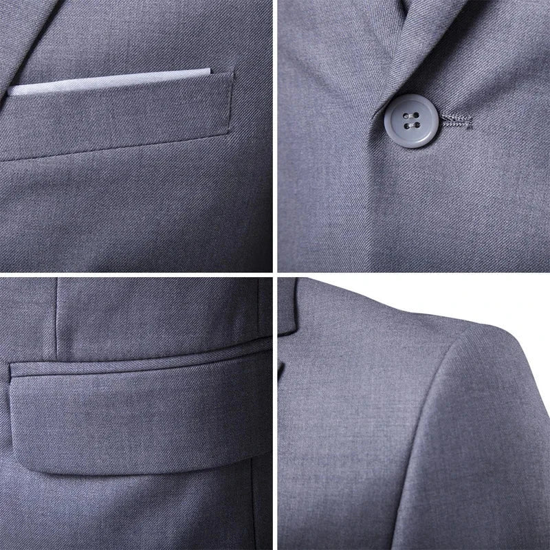 3 piece men's suit set - grey (close up on jacket)