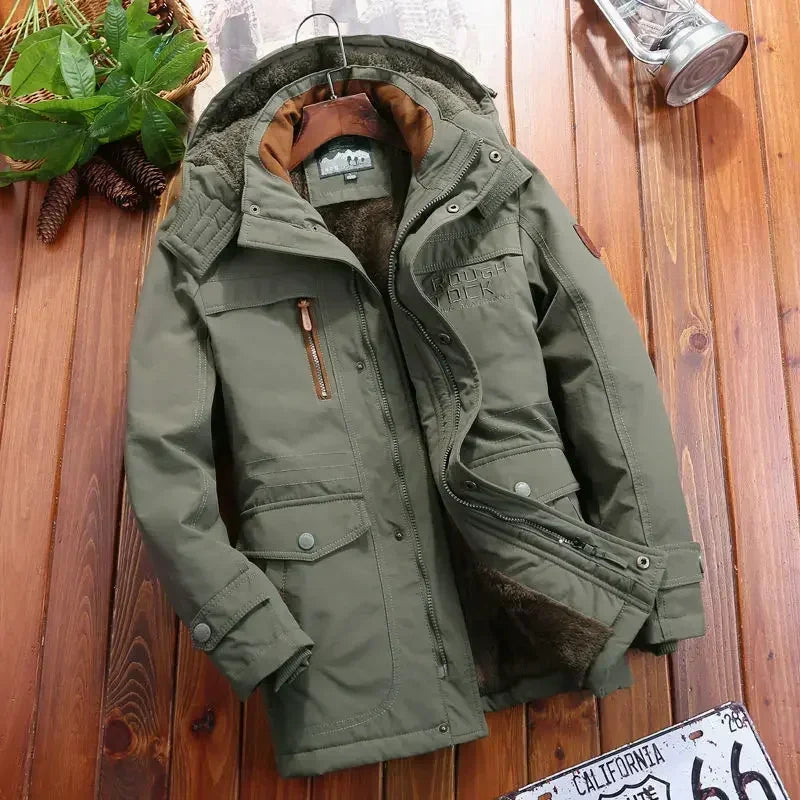 Thick Warm Fur Coat - Men's Parka - army green