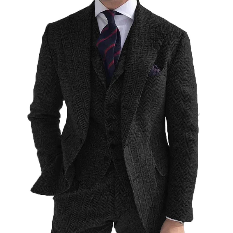 Gray Wool Winter Men Suit - charcoal