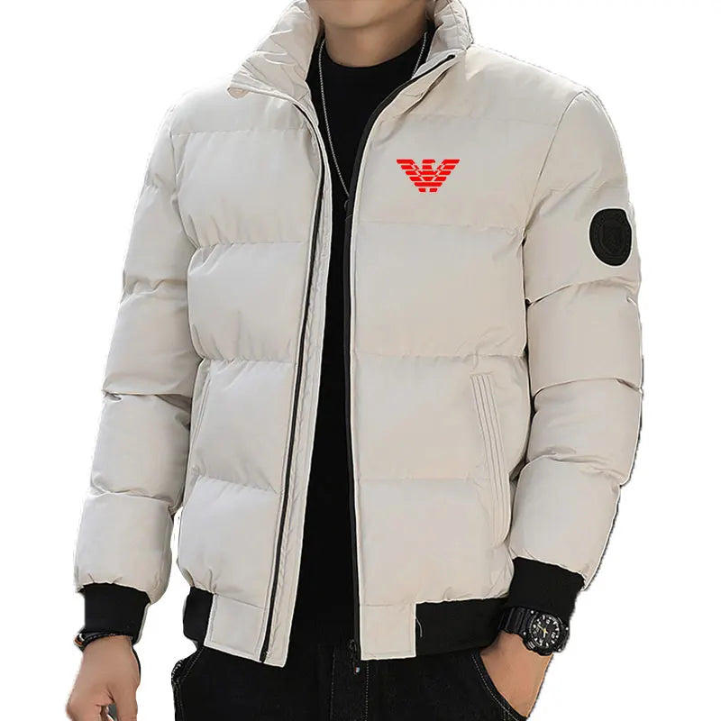 Winter Jacket - puffed style - grey with red logo - Thick winter jacket