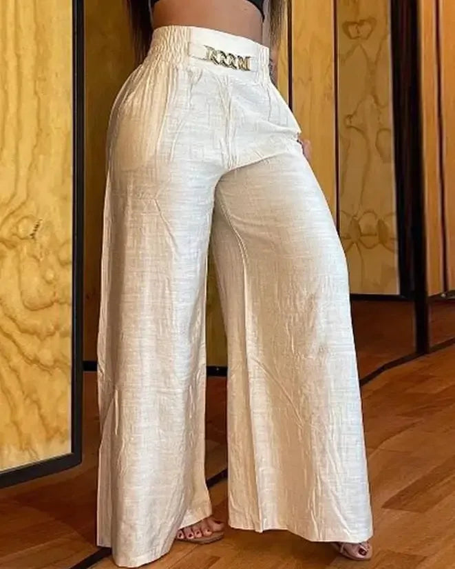 Women's High Waist Wide Leg Pants - white