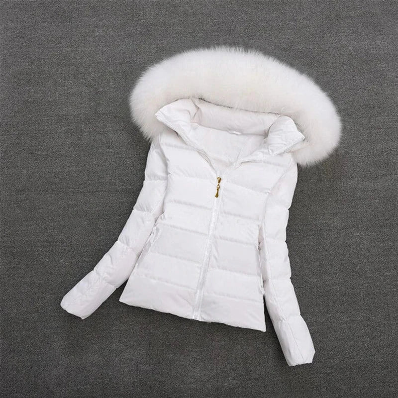 Fake Fur Hooded Short Cotton Parka - white on white