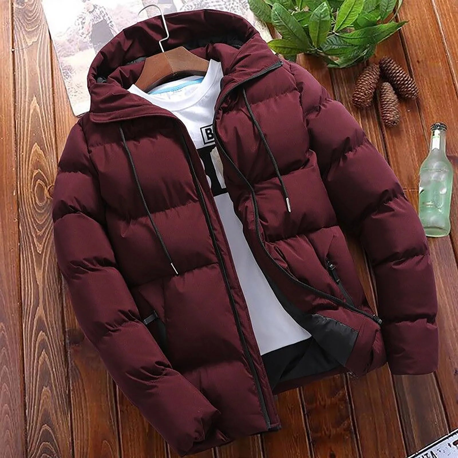 Men Winter Overcoat - Red