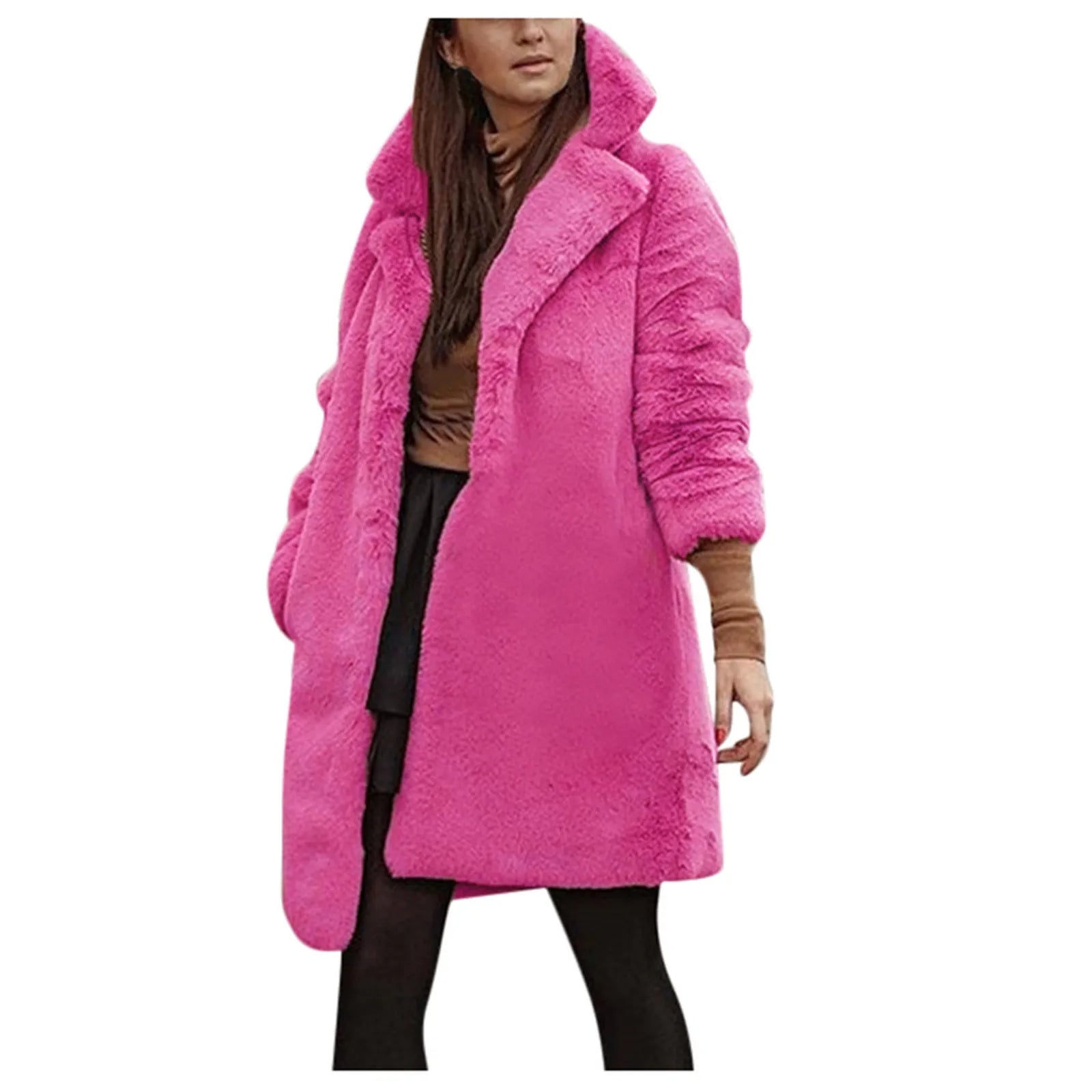 Faux Leather Sheepskin Coat - front view no ba - ckround