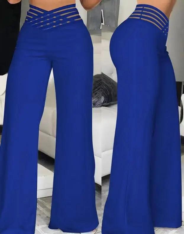 Women's High Waist Wide Leg Pants - royal blue