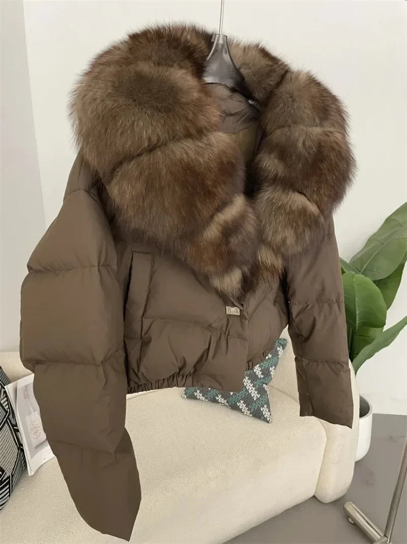 Real Fox Fur Coat - Women's Winter Coat - Tan