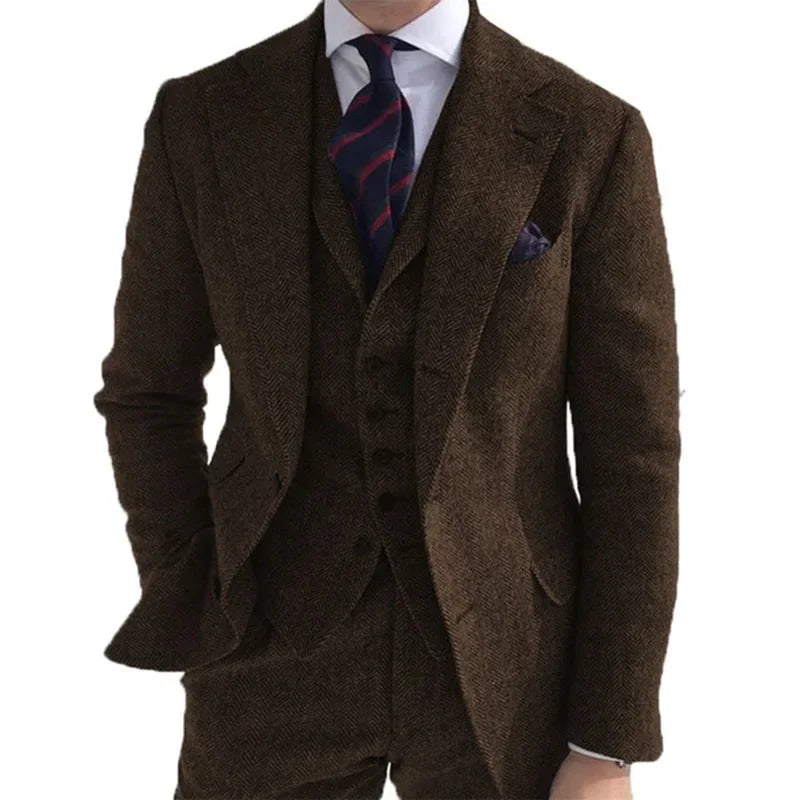 Gray Wool Winter Men Suit - red