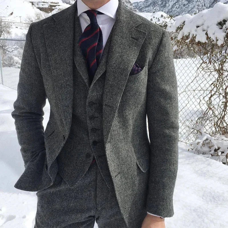 Gray Wool Winter Men Suit - grey suit