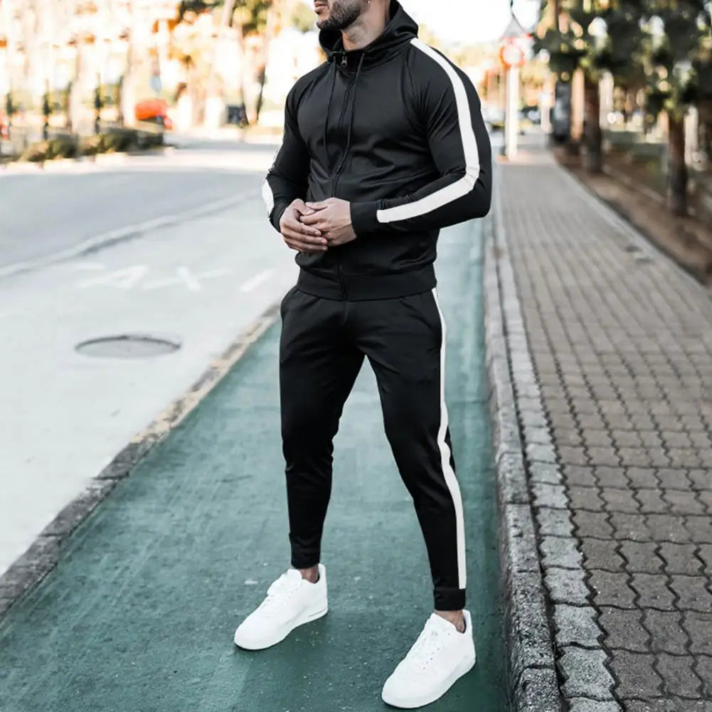 2 Pieces Set Sweatshirt + Sweatpants Sportswear Zipper Hoodies - black