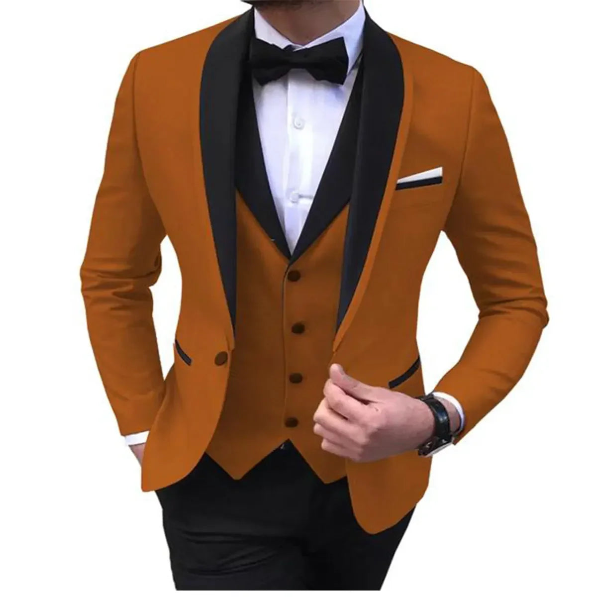 White Men's Suits Men 3 Piece - orange/brown