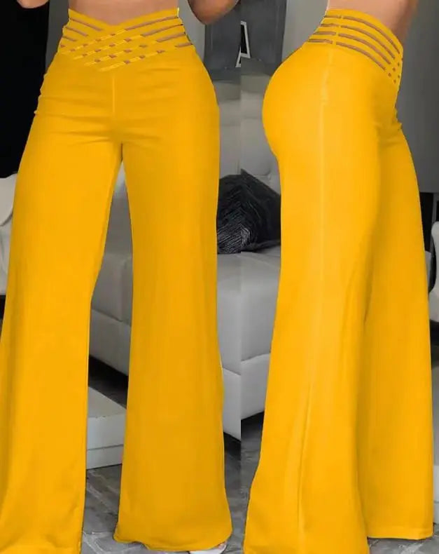 Women's High Waist Wide Leg Pants - yellow