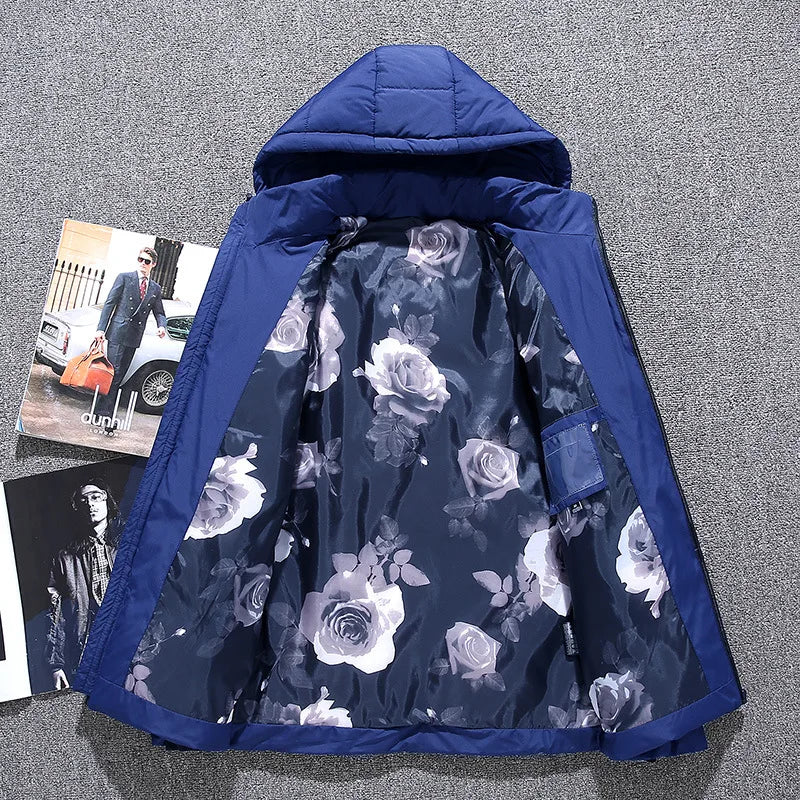 - 20 durable men's winter parka - blue (close up view)