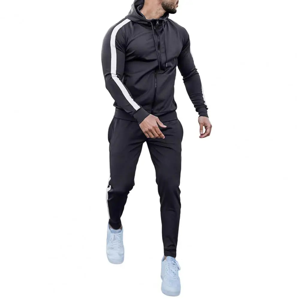 2 Pieces Set Sweatshirt + Sweatpants Sportswear Zipper Hoodies - black