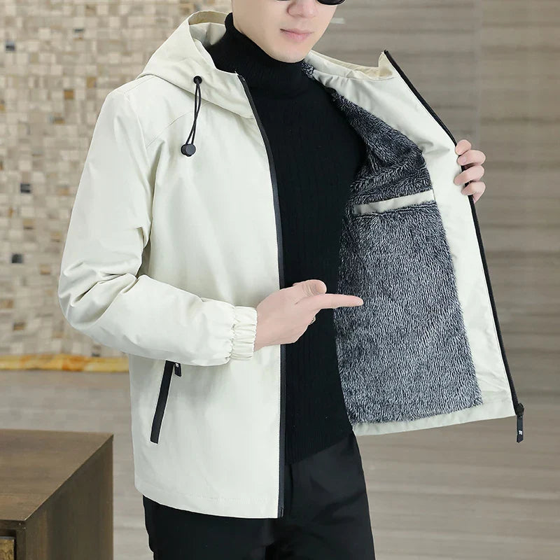 Hooded Jacket Male Outwear - white - showing off thick inside layering