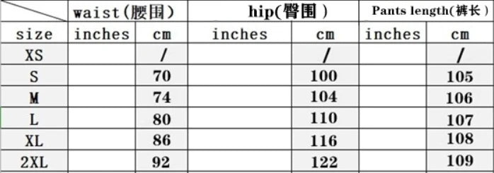 Women Jeans Straight Pants - Size chart