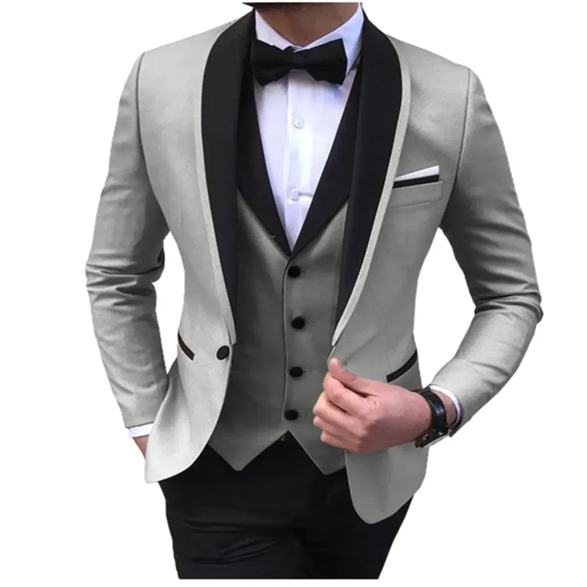 White Men's Suits Men 3 Piece - grey