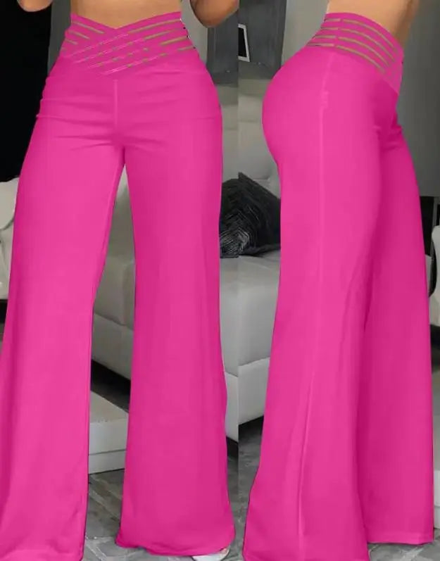 Women's High Waist Wide Leg Pants - pink 