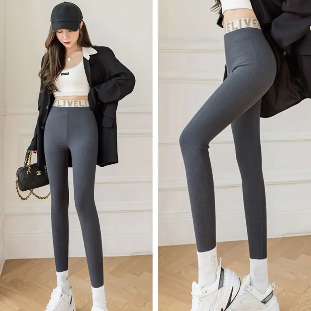 Fashion Letter Women Leggings - side pose ( 2 pictures side by side)