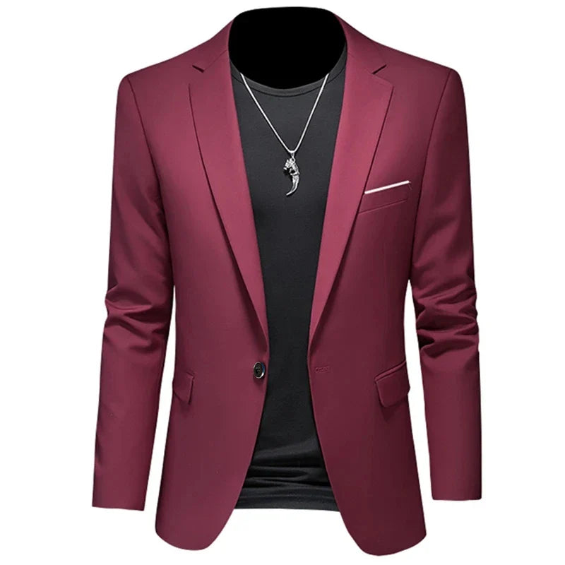 Men's Casual Business Slim Fit Jacket - dark red