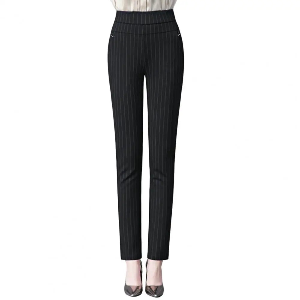 Women Pencil Pants Casual High Waist - black - front pose 