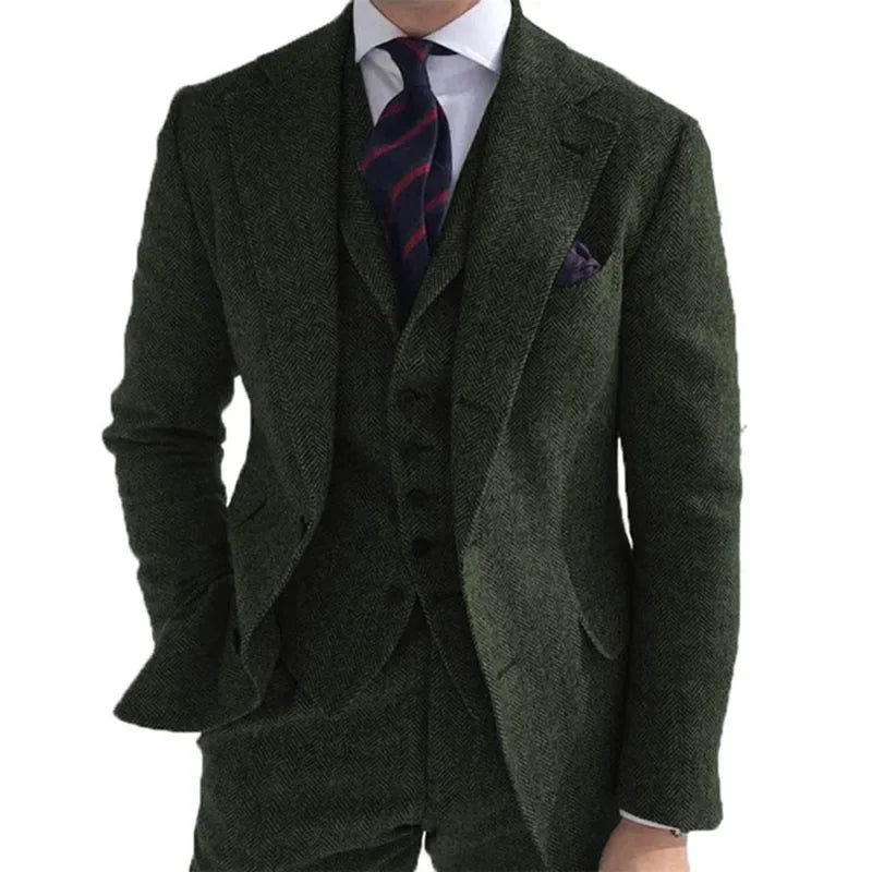 Gray Wool Winter Men Suit - black