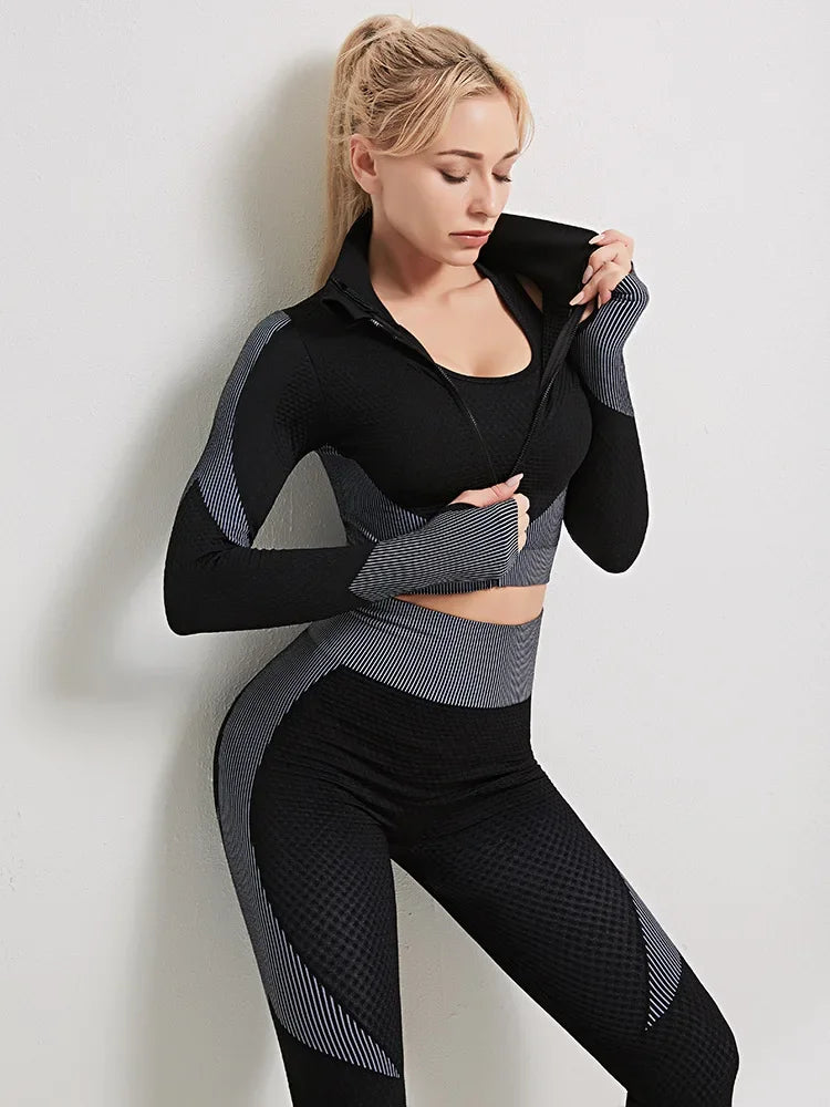 Yoga Suit Sport Clothes - black and grey 