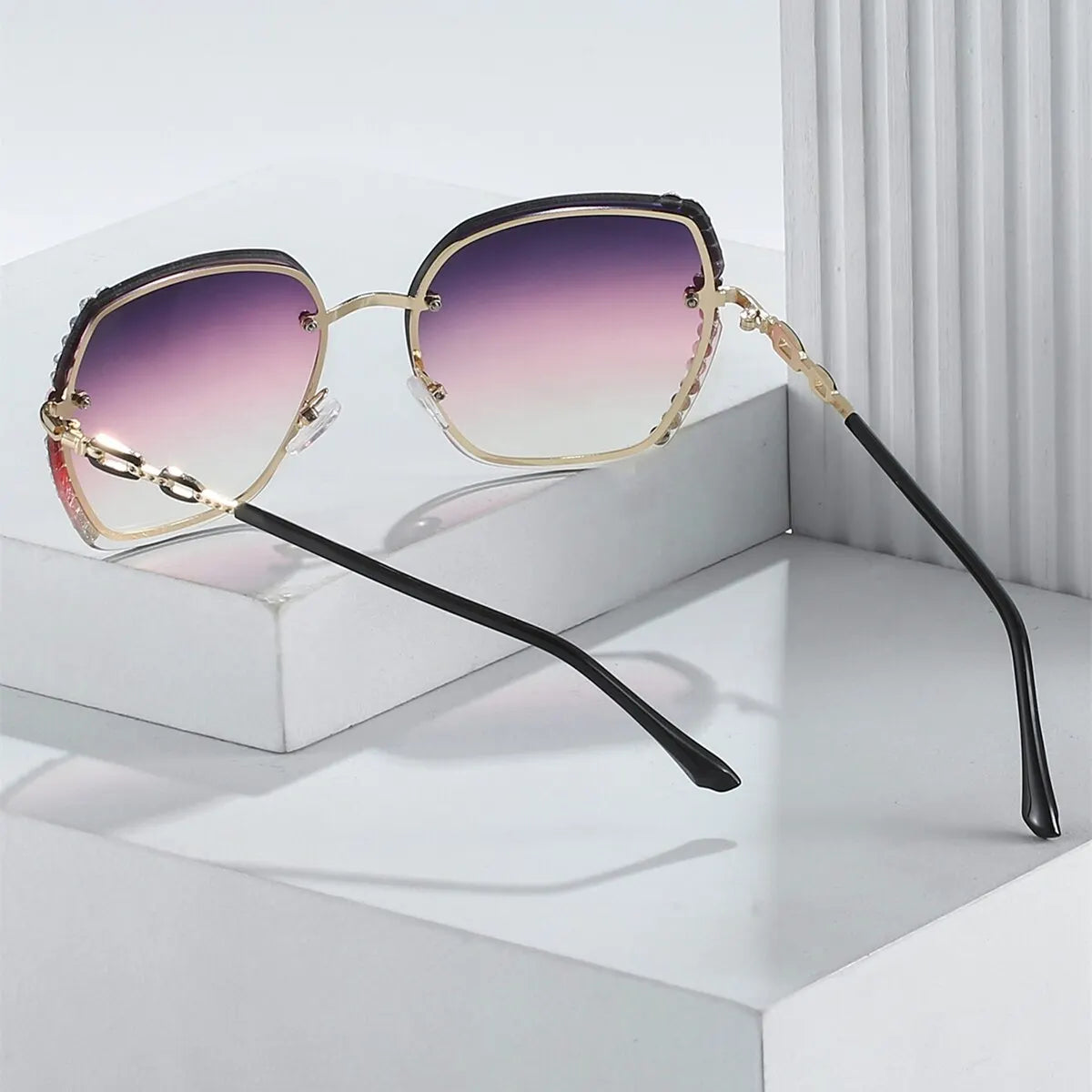 Rhinestone Decor Rimless Fashion Sunglasses UV400