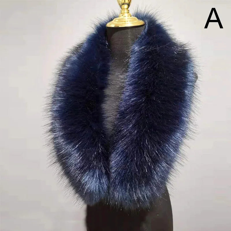 Large Faux Fur Collar Scarf - dark royal blue 