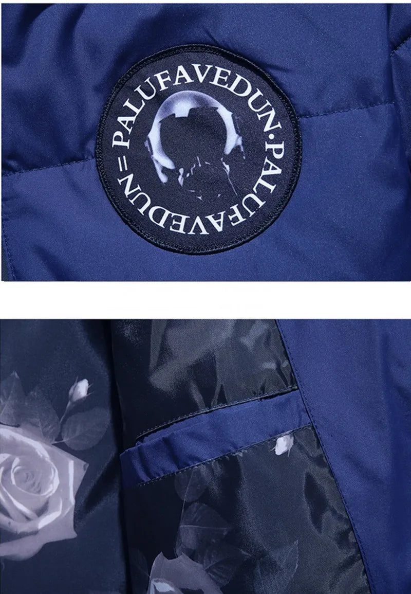 - 20 durable men's winter parka - blue (close up view)