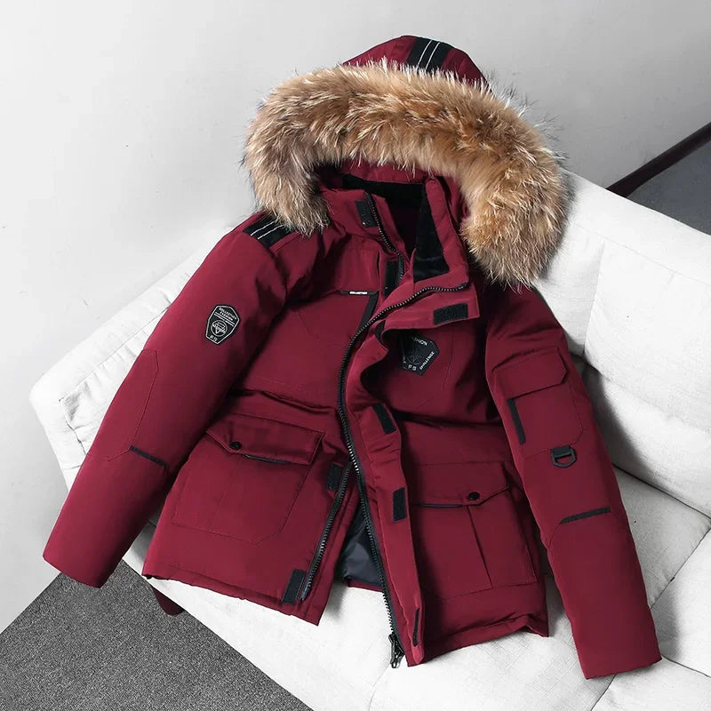 Men's Thermal Down Jacket - red with brown 