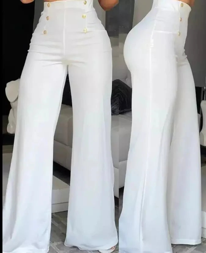 Women's High Waist Wide Leg Pants - ice white